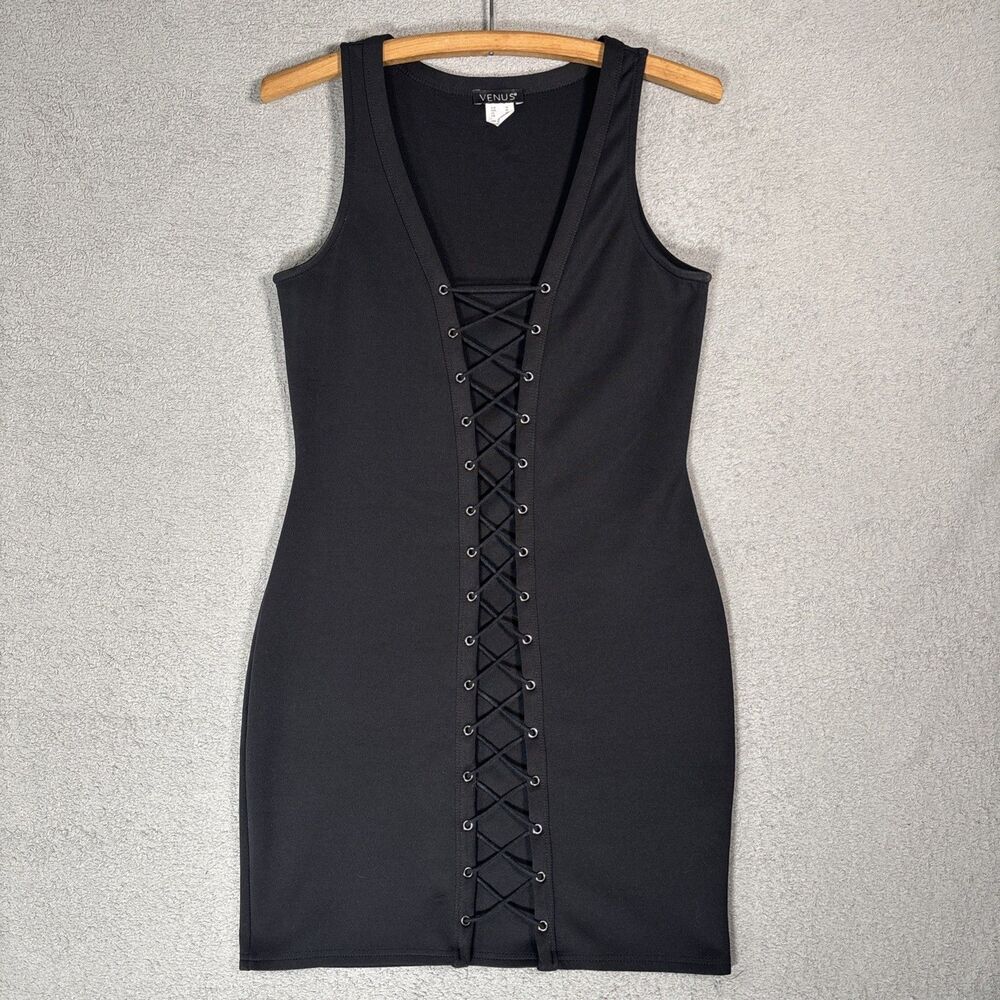 Venus Dress Size 8 Black Coreset Peasant Lace Up Gothic Y2K Emo Punk Witchy